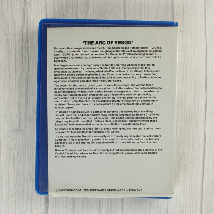 The Arc of Yesod Commodore 64 játék tokjának hátoldala