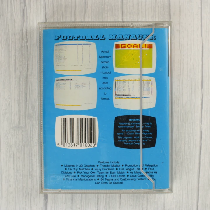 Football Manager Commodore 64 játék hátoldala