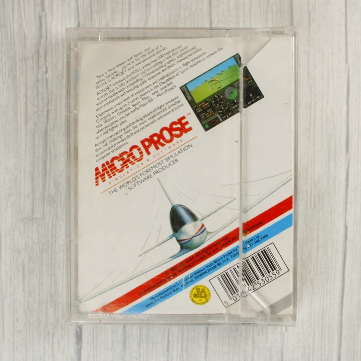 AcroJet C64 hátlap AcroJet Commodore 64 videójáték tok hátoldala leírással és vonalkóddal