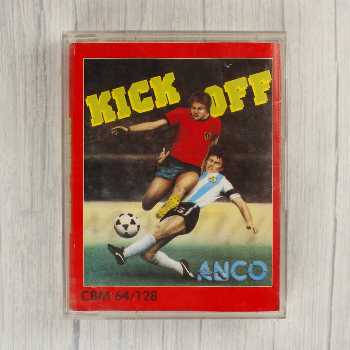 Kick Off videójáték Commodore 64 kazetta tokban elölnézetből