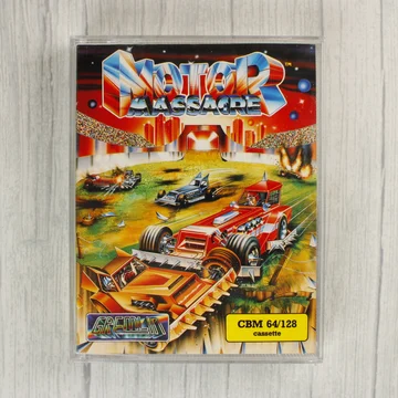 Motor Massacre Commodore 64 videójáték kazetta tokban elölnézetből