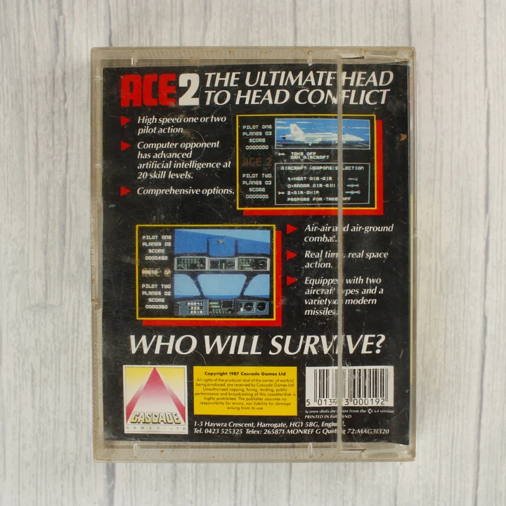 ACE 2 C64 hátlap ACE 2 Commodore 64 videójáték tokjának hátoldala