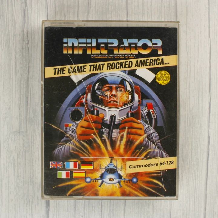 Infiltrator C64 tok elölnézet Infiltrator Commodore 64 videójáték tokja elölről