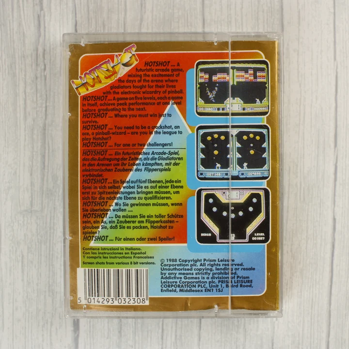 Hotshot C64 hátlap Hotshot videójáték kazetta tokban hátulnézetből