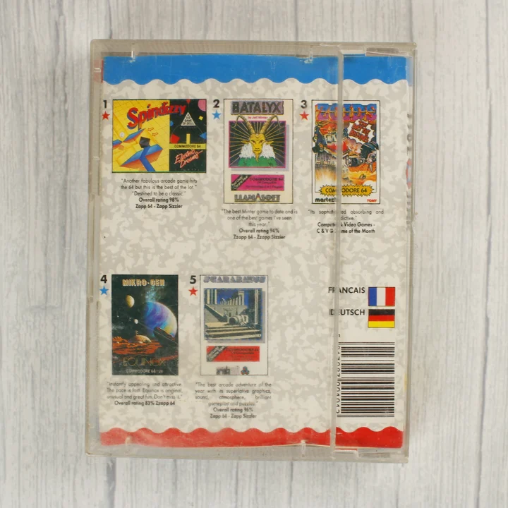 Five Star Games Commodore 64 válogatás kazetta hátlapja