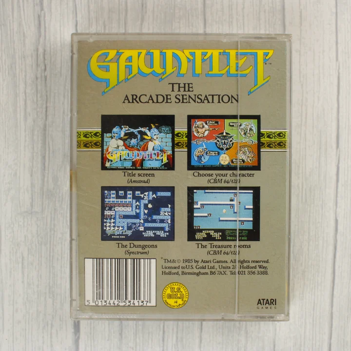 Gauntlet videójáték hátlapja vonalkóddal