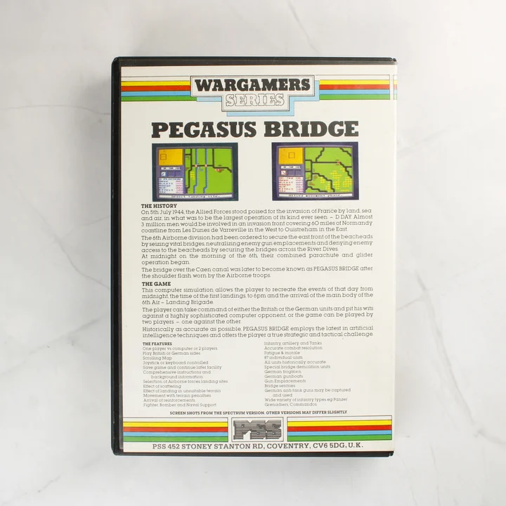 Pegasus Bridge C64 hátlap A Pegasus Bridge videójáték hátoldali leírása és képernyőképei
