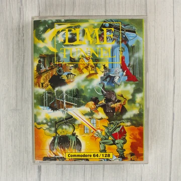 Time Tunnel videójáték borítója Commodore 64 tokban