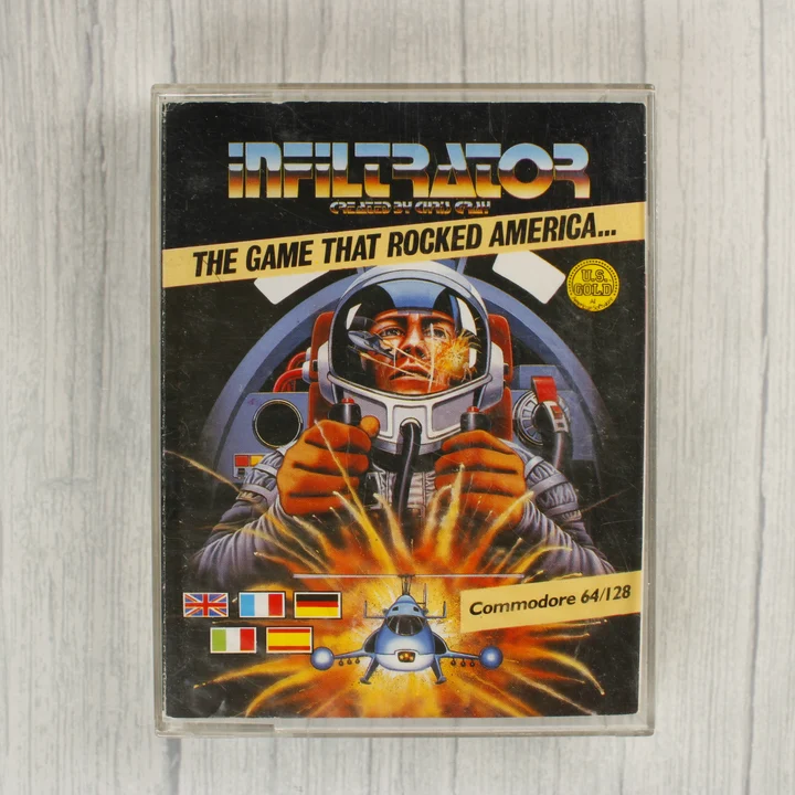Infiltrator C64 borító Infiltrator Commodore 64 videójáték kazetta tokja elölről