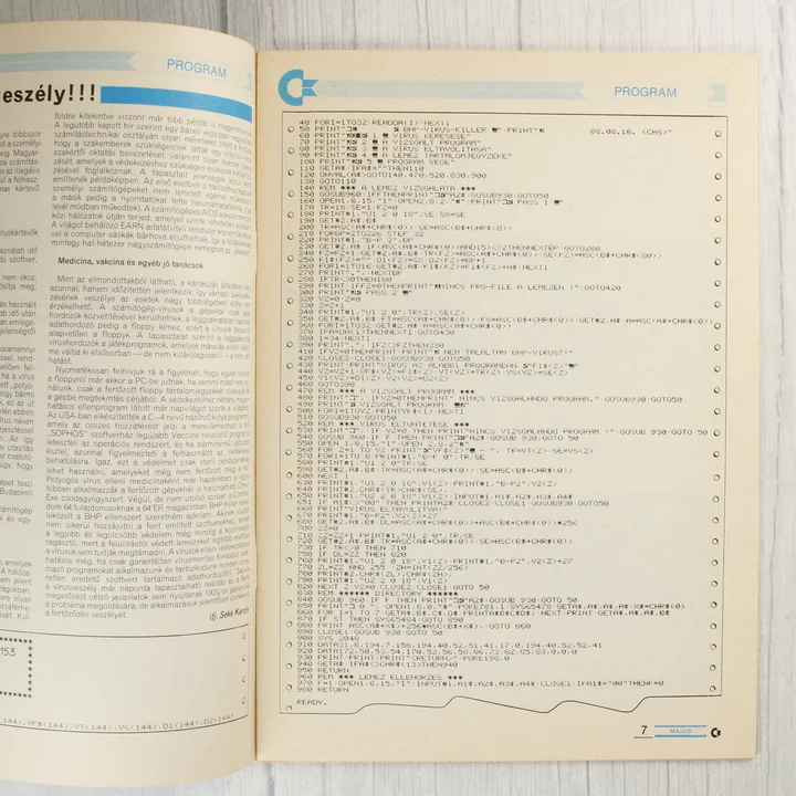BASIC programkód listája a magazinban