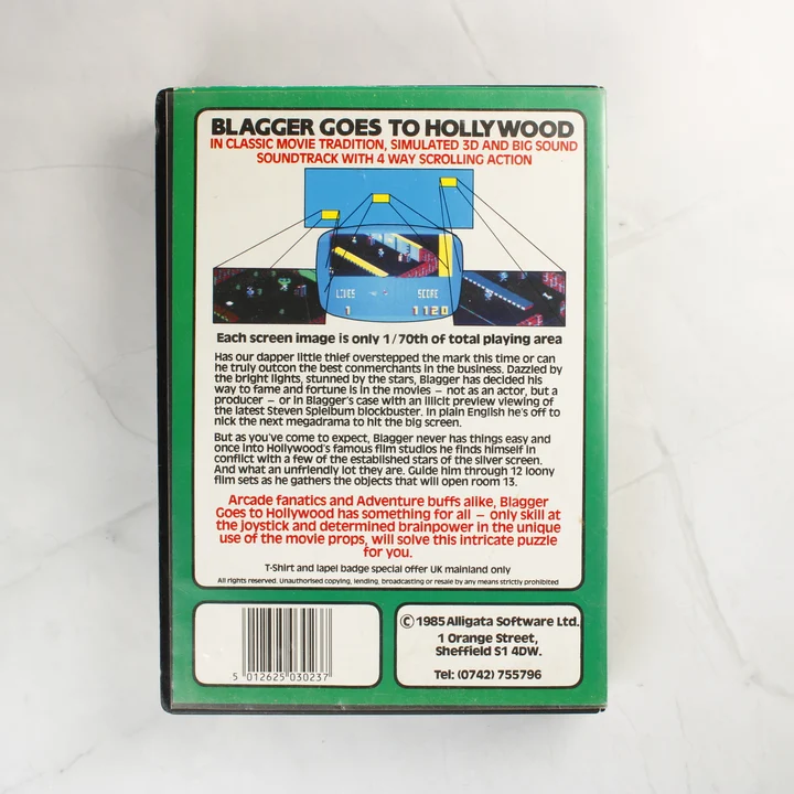 A Blagger Goes to Hollywood játék hátoldali borítója leírással és képernyőképekkel
