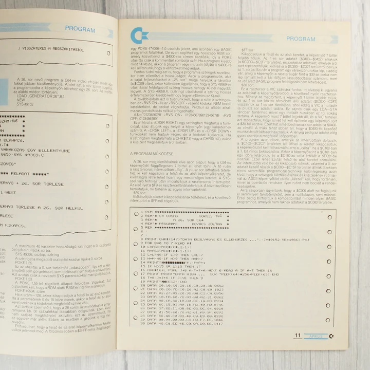 A Commodore újság belső oldala programkóddal
