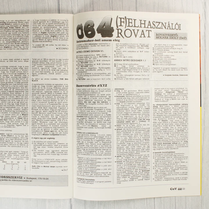 A Commodore Világ magazin Felhasználói Rovat oldala