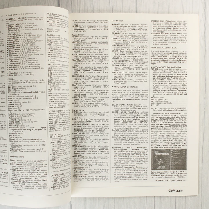 A magazin belső oldala az Ultima VI játékkal kapcsolatos táblázatokkal