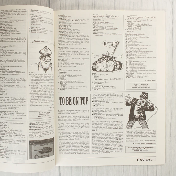 A magazin egy másik belső oldala, amelyen a To Be On Top játékleírása látható.