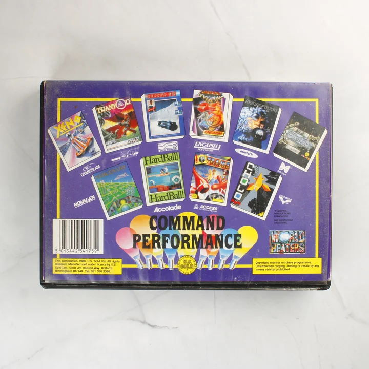 Command Performance C64 videójáték gyűjtemény hátoldala