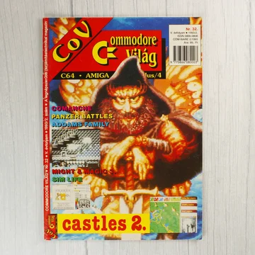 A Commodore Világ magazin 32. számának színes borítója egy harcos alakjával.