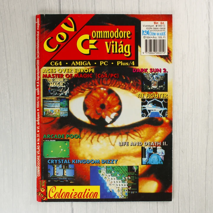 A Commodore Világ magazin 1994. decemberi számának borítója egy nagy szemmel