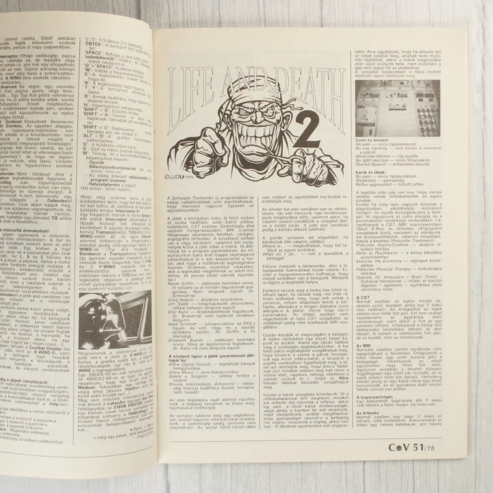 A Commodore Világ magazin belső oldala a Life and Death II játékleírással