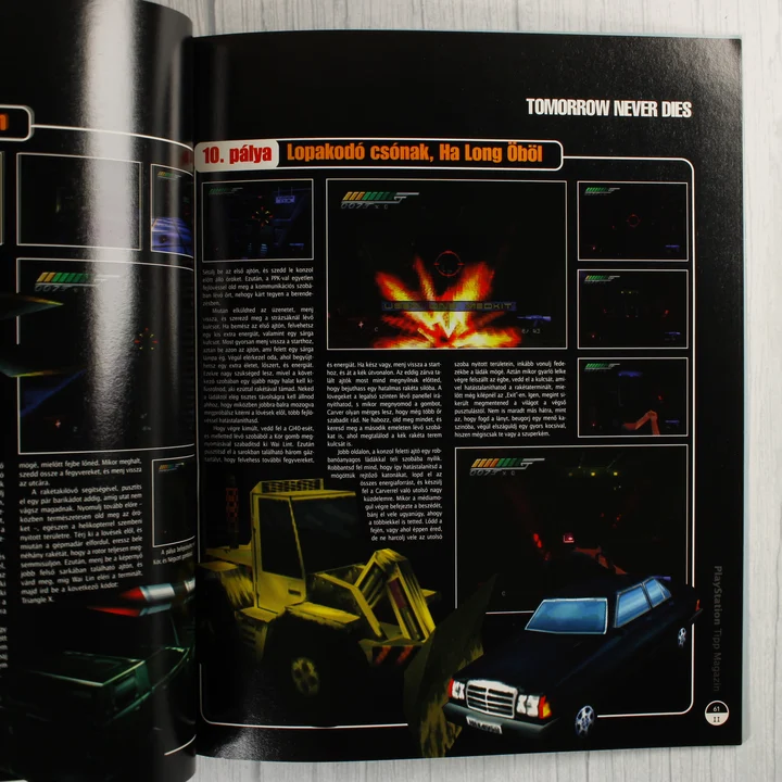 A PlayStation Tipp magazin belső oldala a Tomorrow Never Dies játékmenet leírásával.