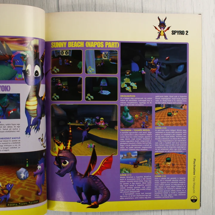 A PlayStation Tipp magazin belső oldala a Spyro 2 videójáték leírásával.