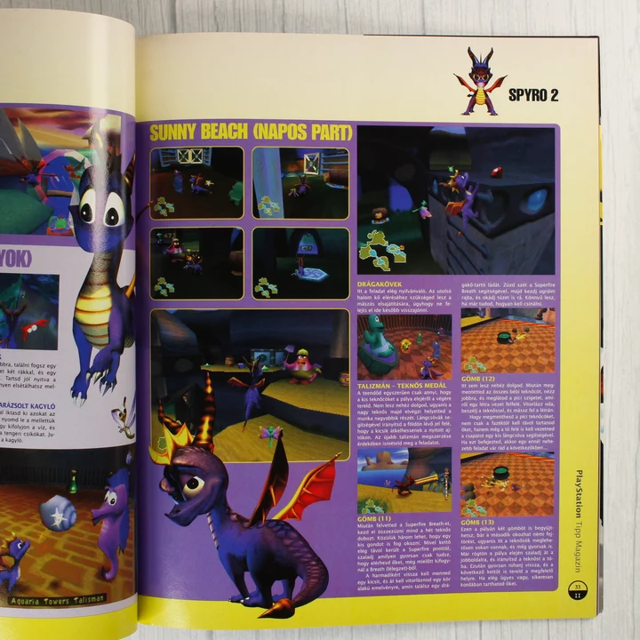 Színes képernyőmentések és tippek a Spyro 2 videójátékhoz a magazinban.