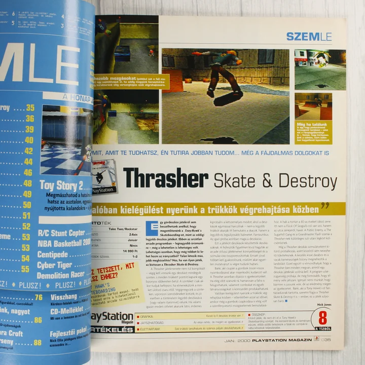 A PlayStation Magazin belső oldala a Thrasher: Skate & Destroy játékteszttel.
