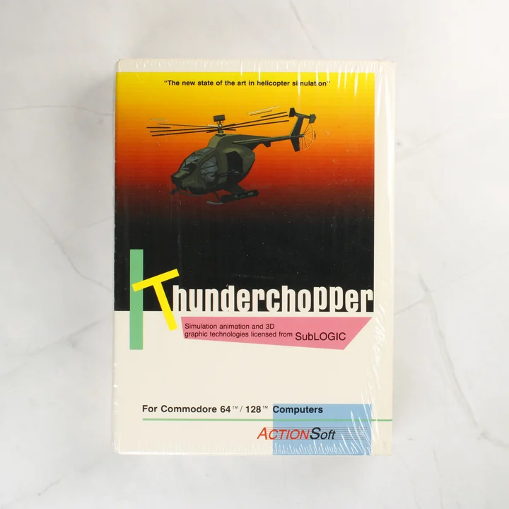 Thunderchopper doboz elölnézet A Thunderchopper videójáték dobozának előlapja egy helikopterrel