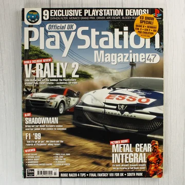 Az Official UK PlayStation Magazine 47. számának borítója a V-Rally 2 játékkal.