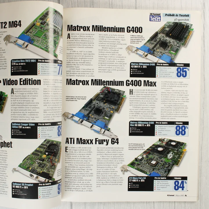 A PC Format magazin belső oldala grafikus kártyák tesztjével