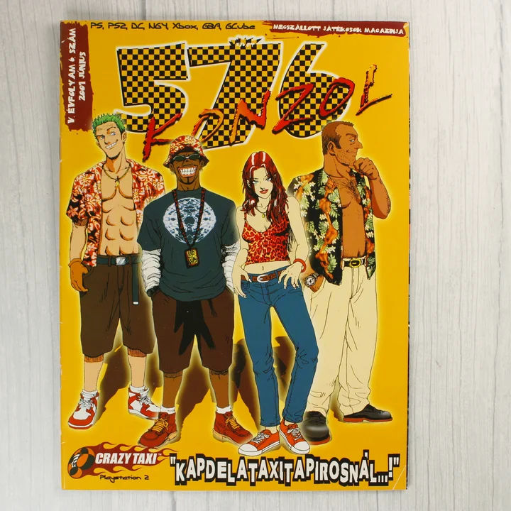 Az 576 Konzol magazin 2001. júniusi számának borítója Crazy Taxi karakterekkel.