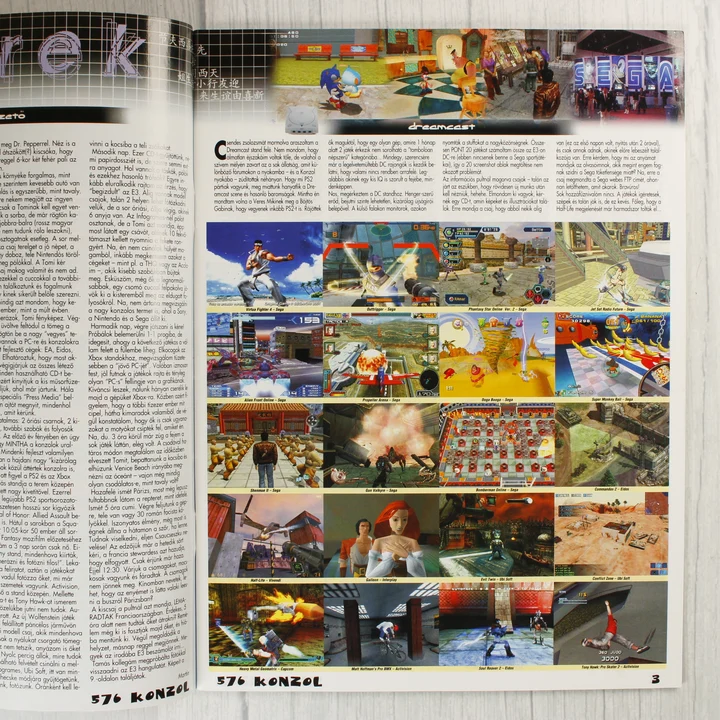 Az 576 Konzol magazin belső oldala Dreamcast játékok bemutatójával.