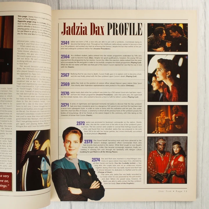 A magazin belső oldala Jadzia Dax karakterprofiljával