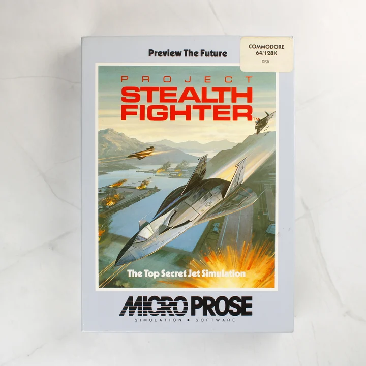 Project Stealth Fighter C64 doboz Project Stealth Fighter Commodore 64 játék dobozának előlapja