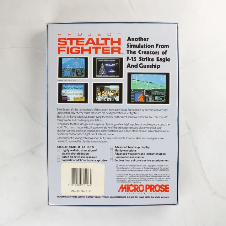 Project Stealth Fighter doboz hátlap A videójáték dobozának hátoldala leírásokkal