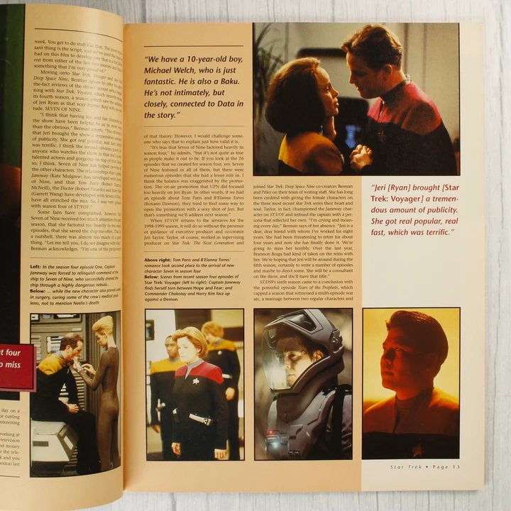 A Star Trek magazin belső oldala Voyager és Deep Space Nine jelenetekkel.