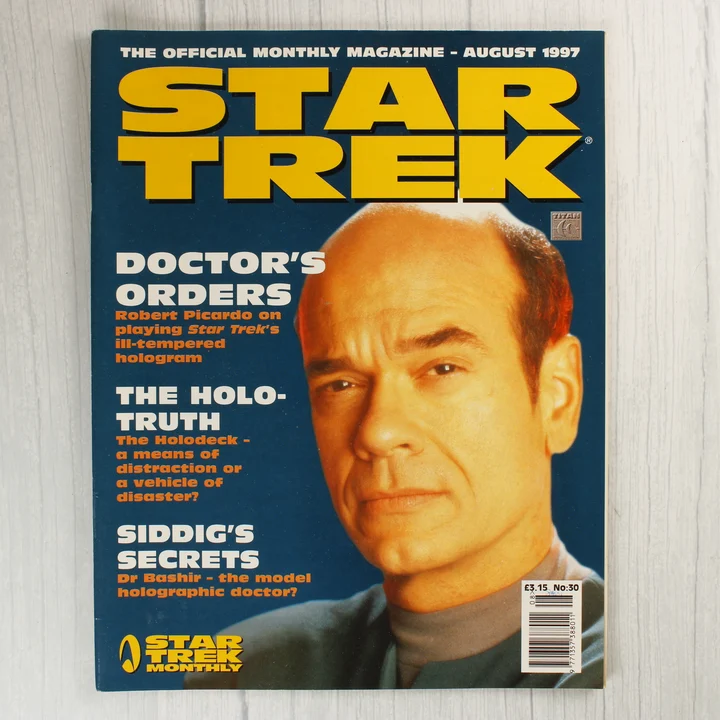 A Star Trek Monthly magazin 1997. augusztusi számának borítója Robert Picardo portréjával.