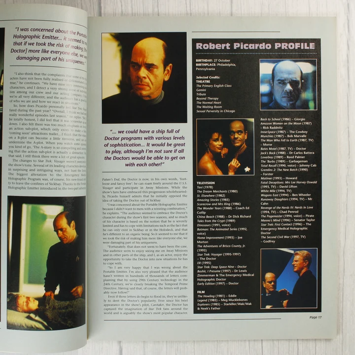 Robert Picardo színész profilja és filmográfiája a magazin egyik belső oldalán.