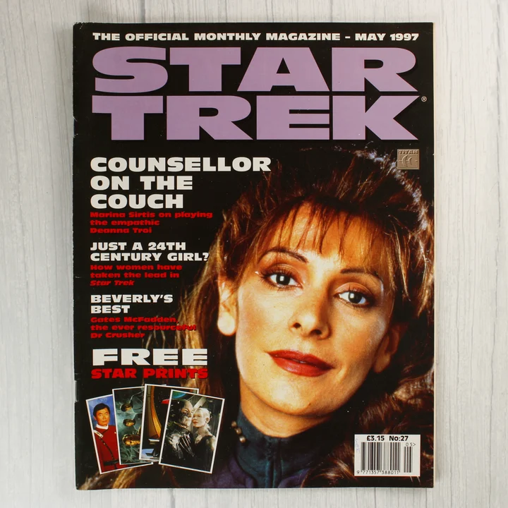 A Star Trek hivatalos havi magazinjának 1997. májusi címlapja Marina Sirtis fotójával.