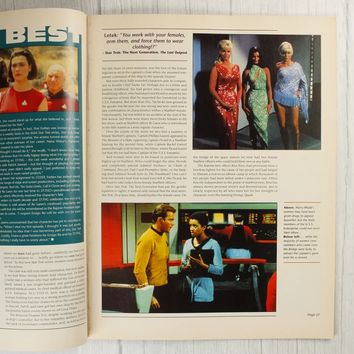 A Star Trek magazin belső oldala a sorozat női karaktereiről szóló cikkel.