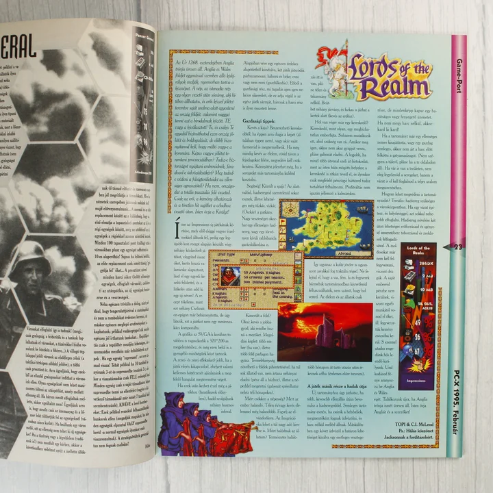 A PC-X magazin belső oldala a Lords of the Realm játékteszttel