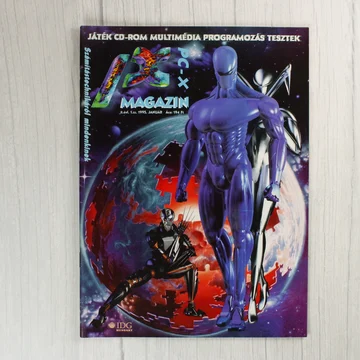 A PC-X magazin 1995. januári számának színes borítója lila és ezüst alakokkal.