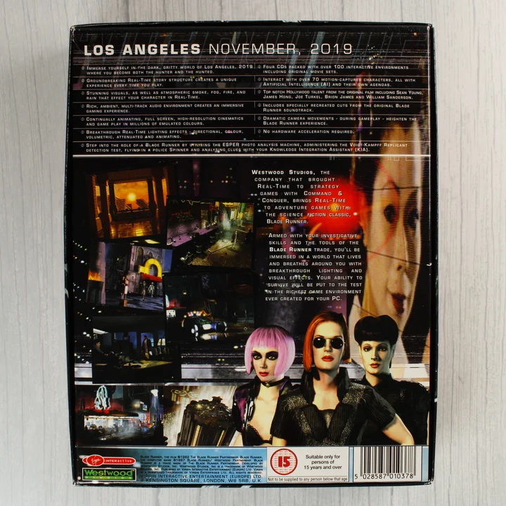 Blade Runner PC játék hátlap Blade Runner PC játék dobozának hátoldala leírással és képernyőfotókkal