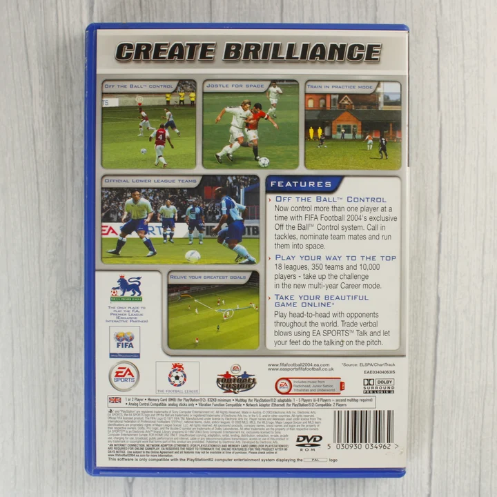 FIFA Football 2004 PS2 hátlap FIFA Football 2004 PlayStation 2 játék hátoldala