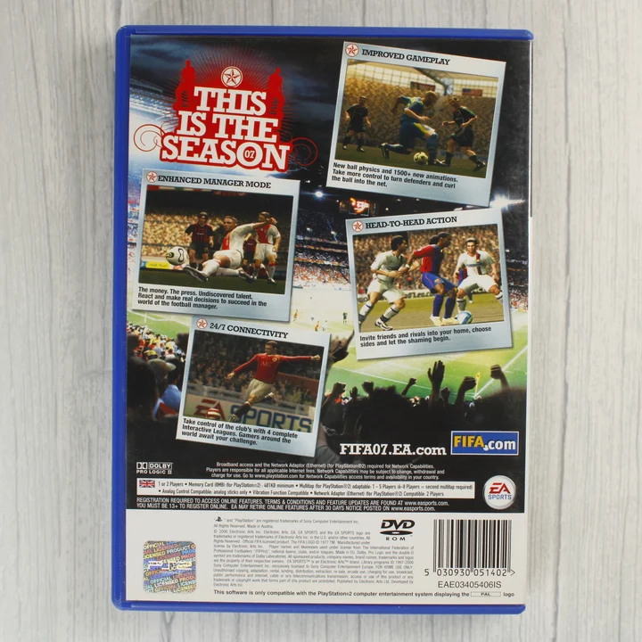 FIFA 07 PS2 hátlap FIFA 07 PlayStation 2 játék hátlapja