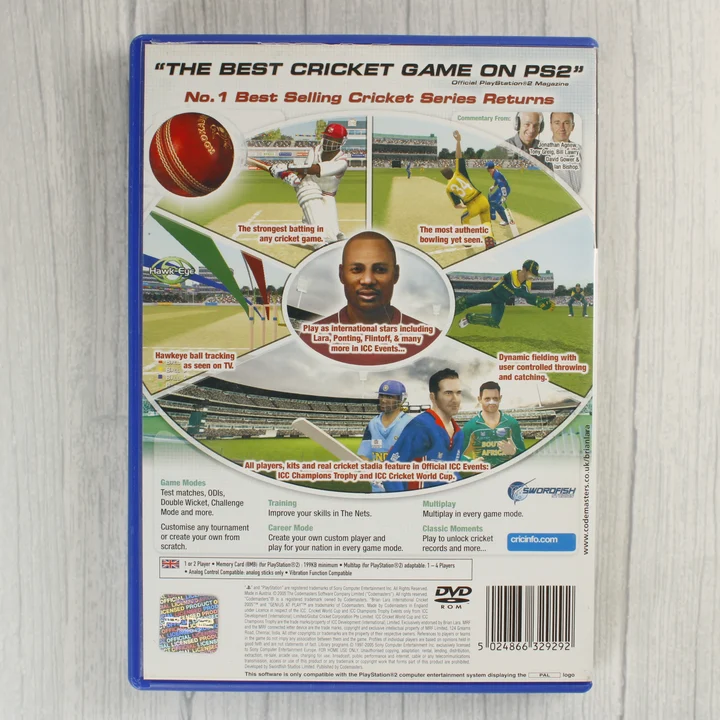 Brian Lara International Cricket 2005 PlayStation 2 játék hátoldala