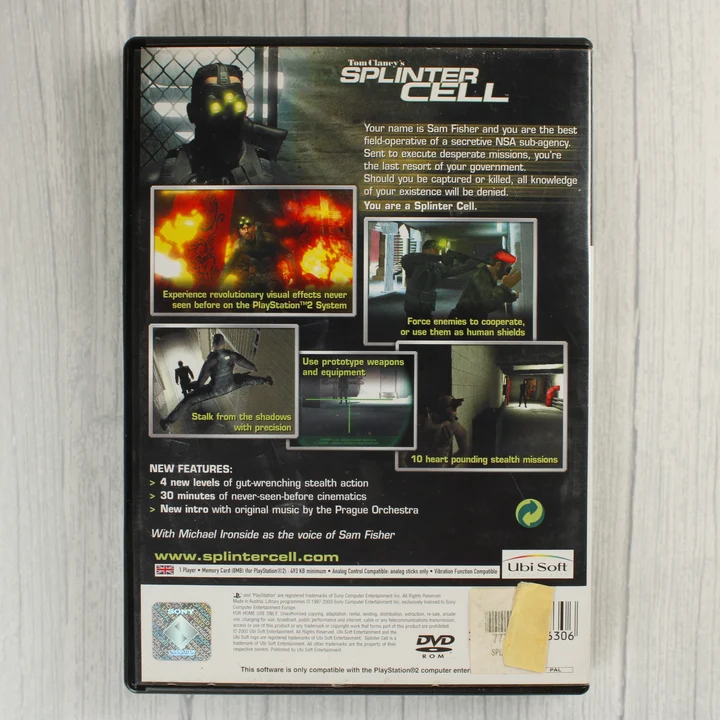 Tom Clancy's Splinter Cell PlayStation 2 játék hátlapja