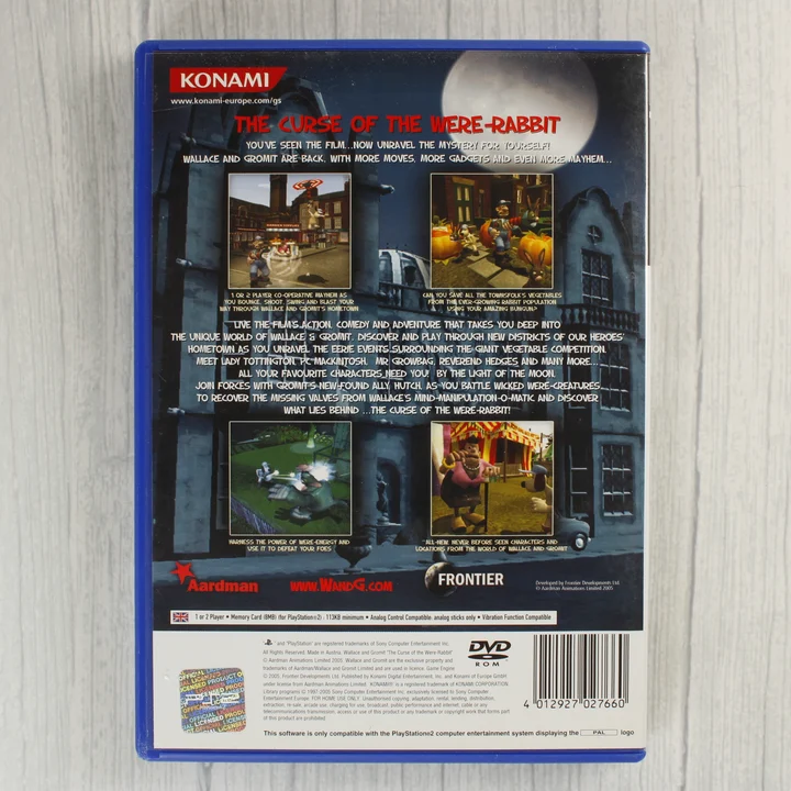 Wallace & Gromit: The Curse of the Were-Rabbit PS2 játék hátlapja
