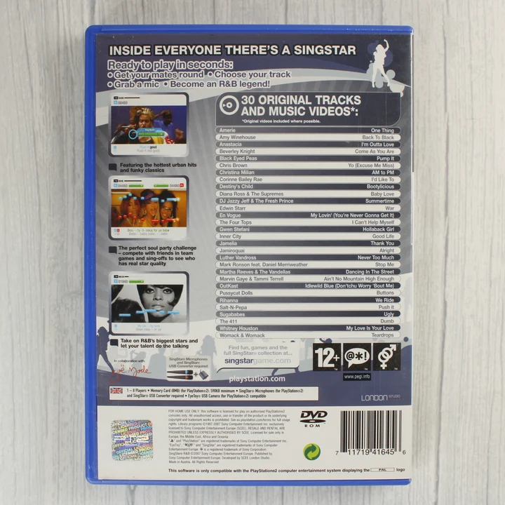 SingStar R&B PS2 hátlap SingStar R&B PlayStation 2 játék hátoldala a dallistával