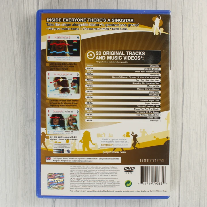 SingStar ABBA PlayStation 2 játék hátlapja